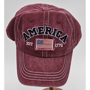 America Distressed Baseball Cap 1776 American Flag USA Men Women Burgundy Red